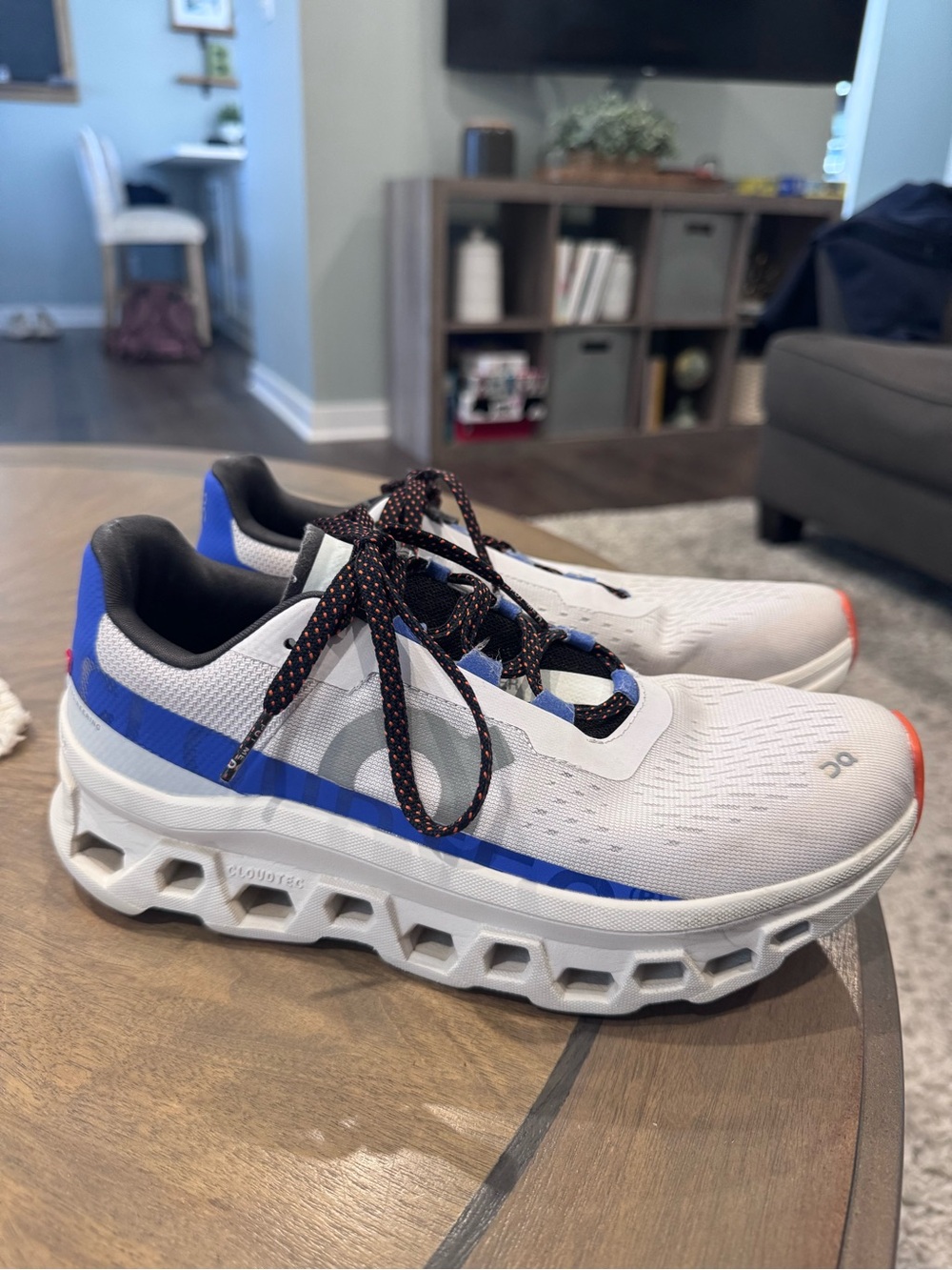 On Running Women's Cloudmonster White with Blue Accents